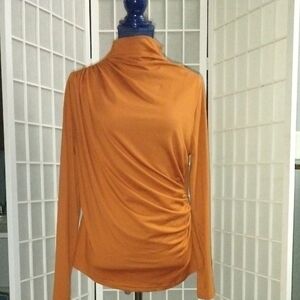 Elegant Mock Neck Burnt Orange Women's Top